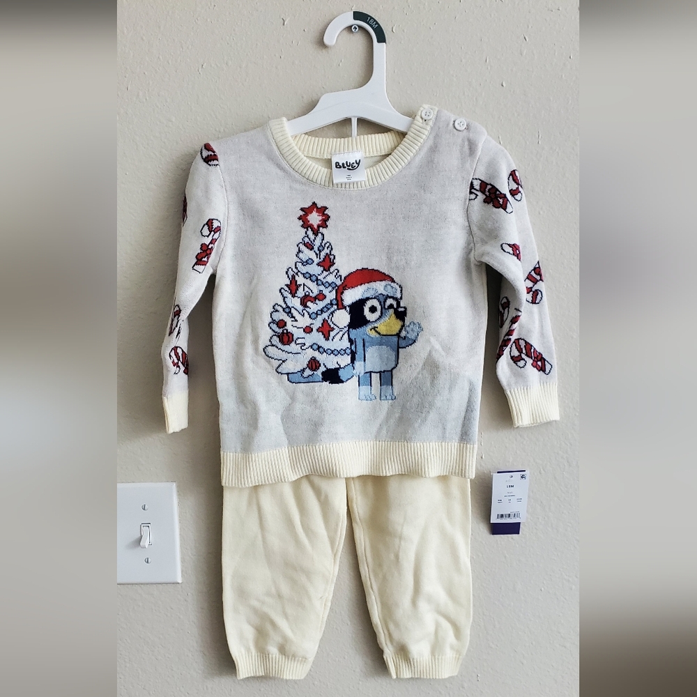 Bluey Christmas Tree Candy Cane Cream Pajama Set- Multiple Sizes Available Nwt
